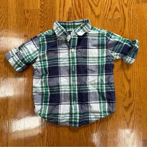 Janie and Jack Designer Plaid Kid’s Shirt - Green and Blue (6-12 months)